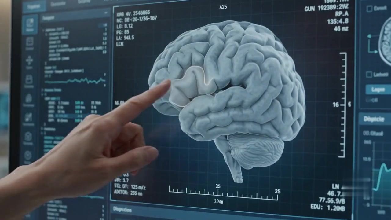 Neurologist analyzing brain imaging on a monitor